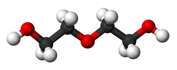 Molekularmodell von Dietylenglykol.