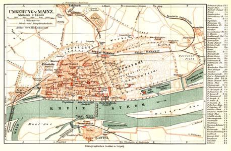 Stadtplan von Mainz aus dem Jahr 1898